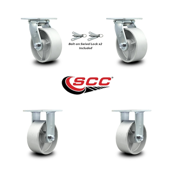 5 Inch Semi Steel Caster Set with Roller Bearings 2 Swivel Lock 2 Rigid SCC
